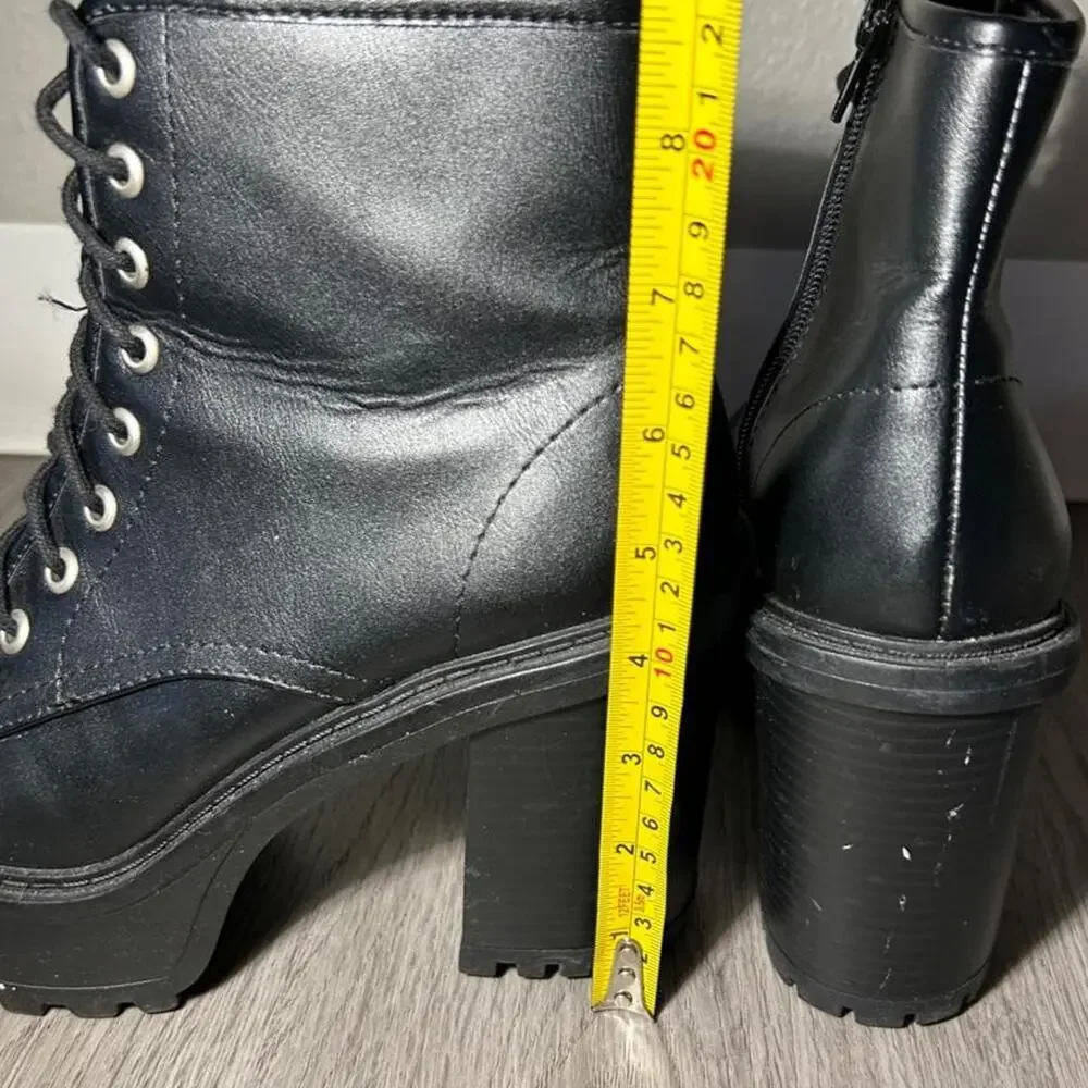 Soda black leather lace up platform boot